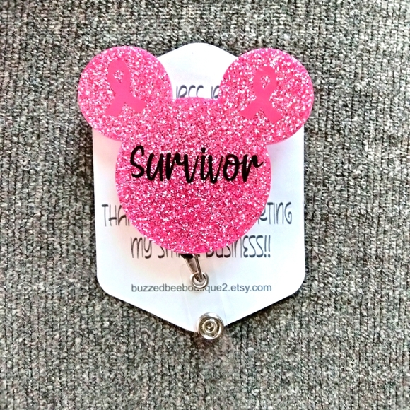 Survivor Mickey Breast Cancer Awareness retractable name badge reel ID holder - Picture 1 of 2